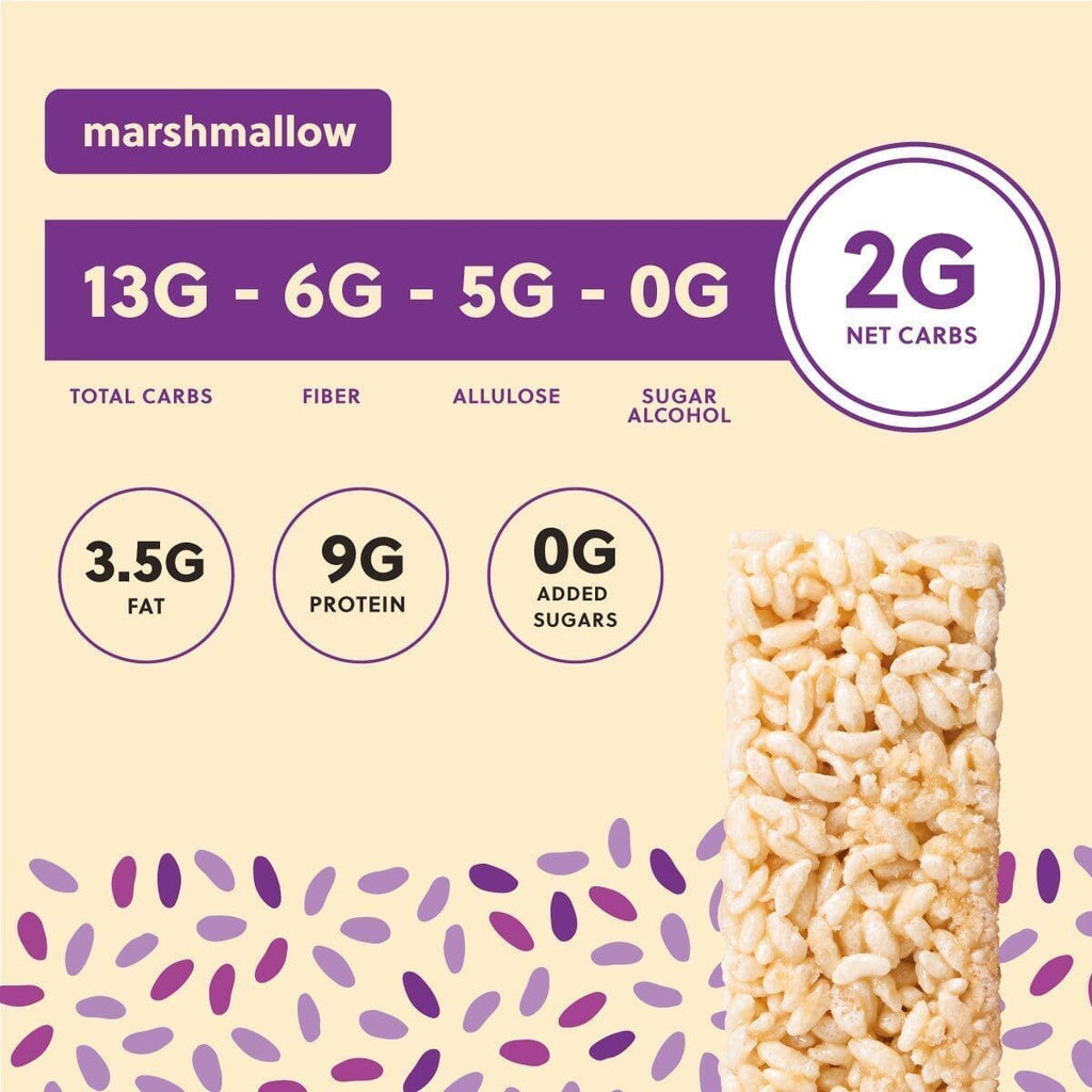 Key nutritionals for Mallow Munch showing 2 Net Carbs and 9 Grams Protein