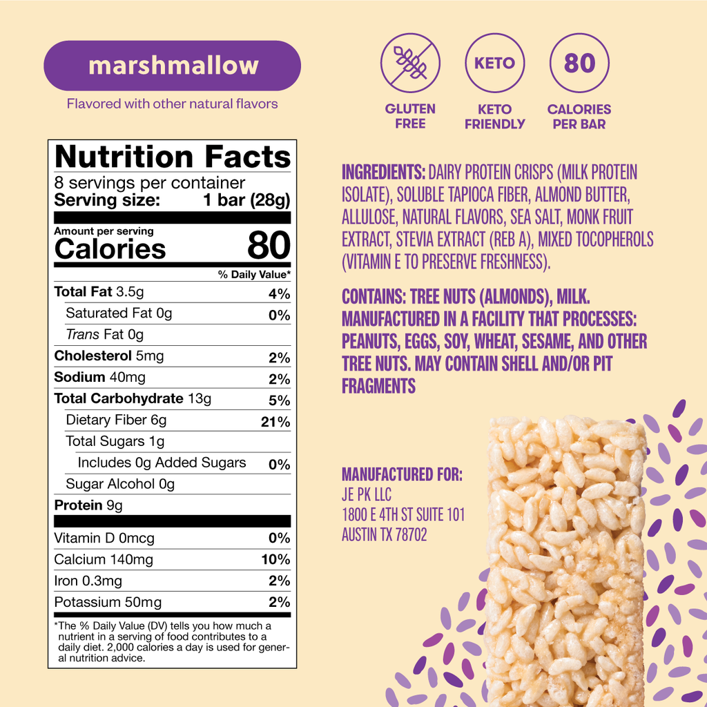 Nutrition Facts label and ingredient label for Mallow Munch