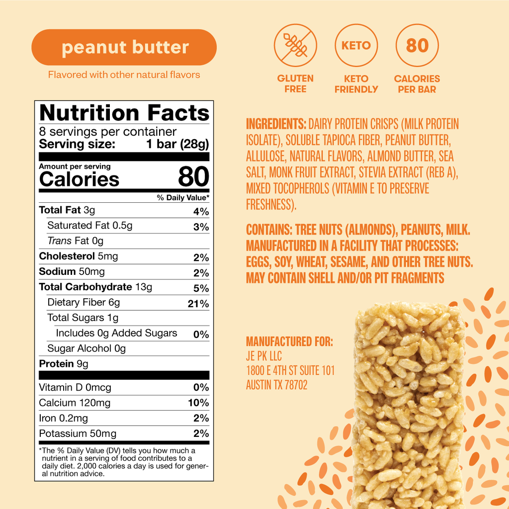 Nutrition facts and ingredient list for peanut butter mallow munch